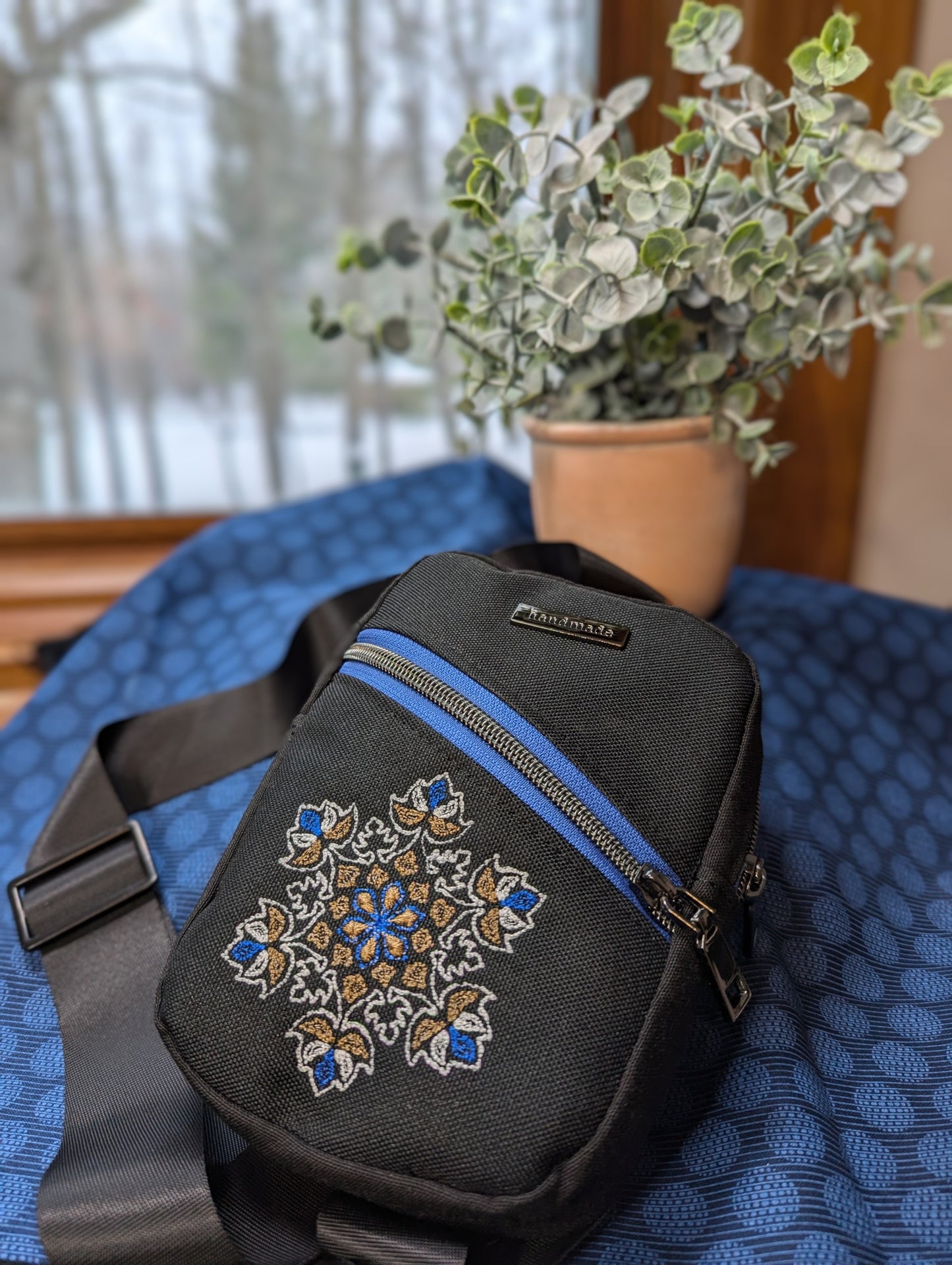 Black Embroidered Crossbody Bag